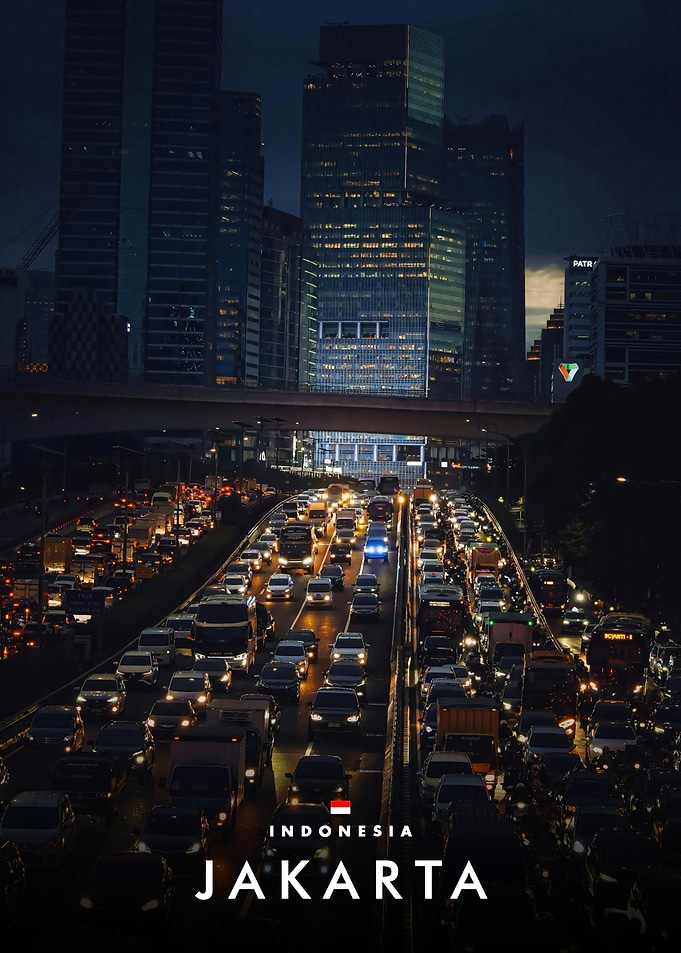 Jakarta Night Traffic Cityscape