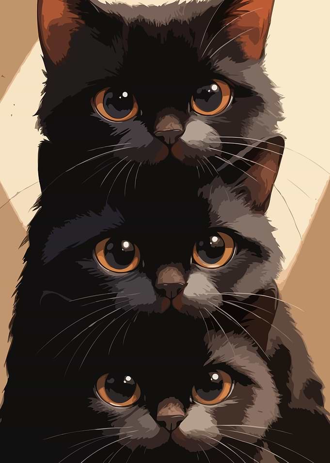 Three Stacked Cute Black Kittens