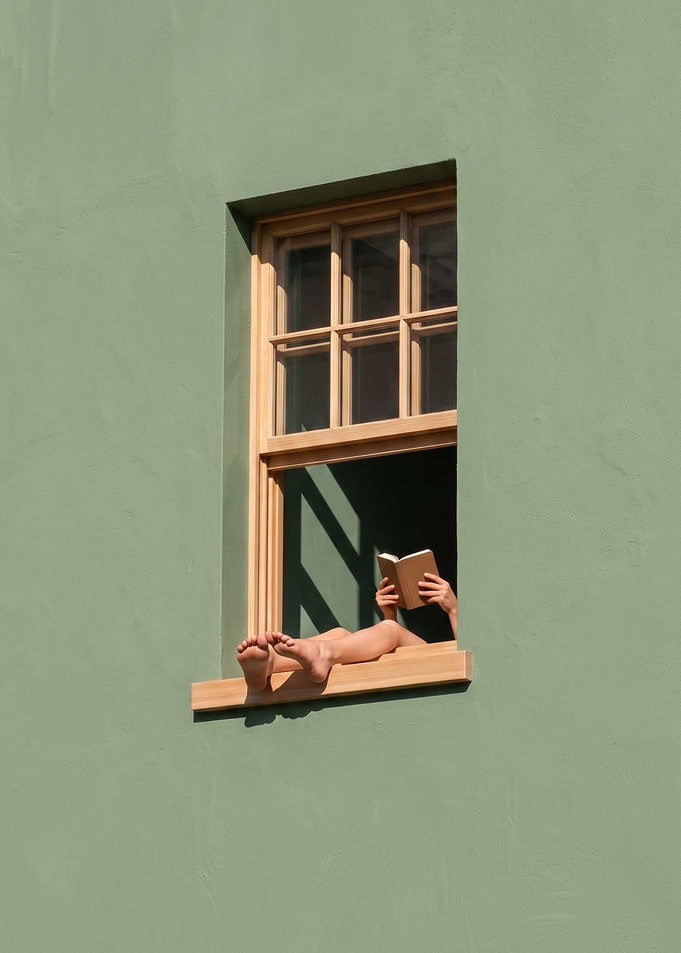Woman Reading book in Window