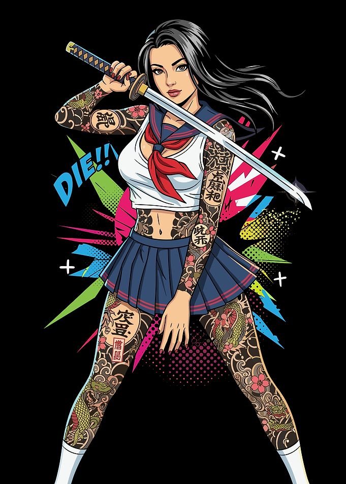 Tattooed Anime Girl with Katana