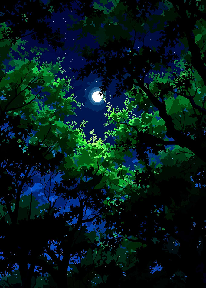 Full Moon Through Forest Canopy