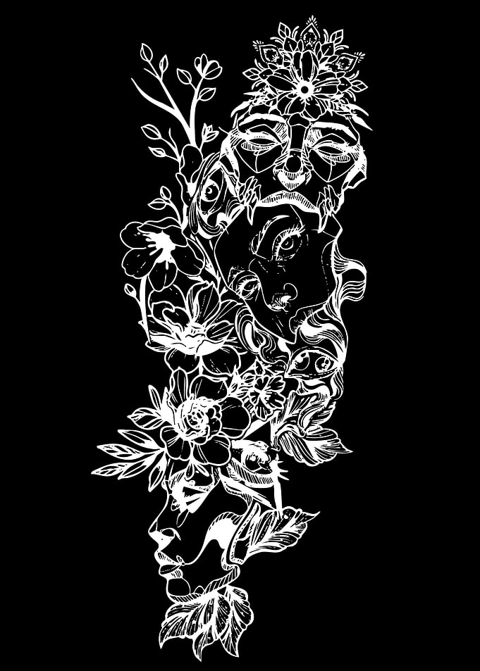 Floral Surreal Face Line Art