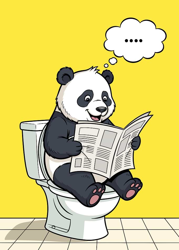 Panda Reading Newspaper on Toilet