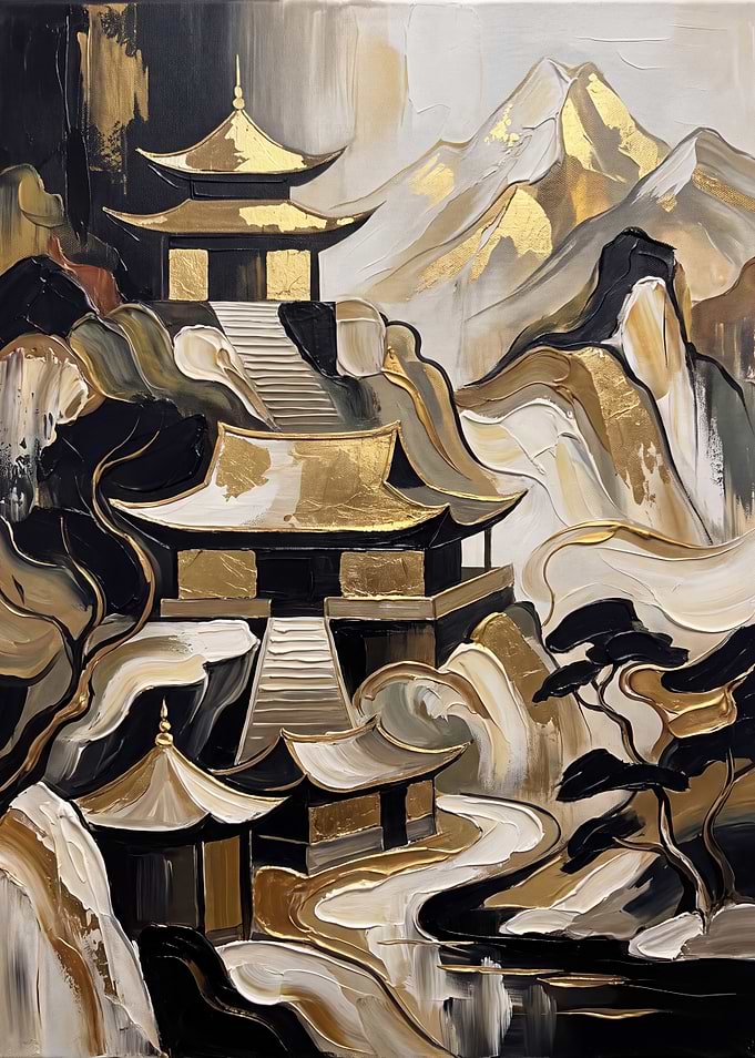 Golden Pagoda Mountain Landscape Painting