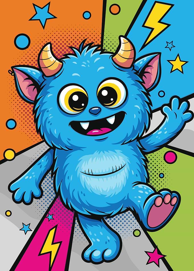 Cute Blue Monster Pop Art Illustration