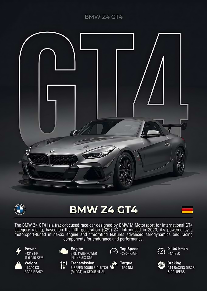 BMW Z4 GT4 Racing Car Poster