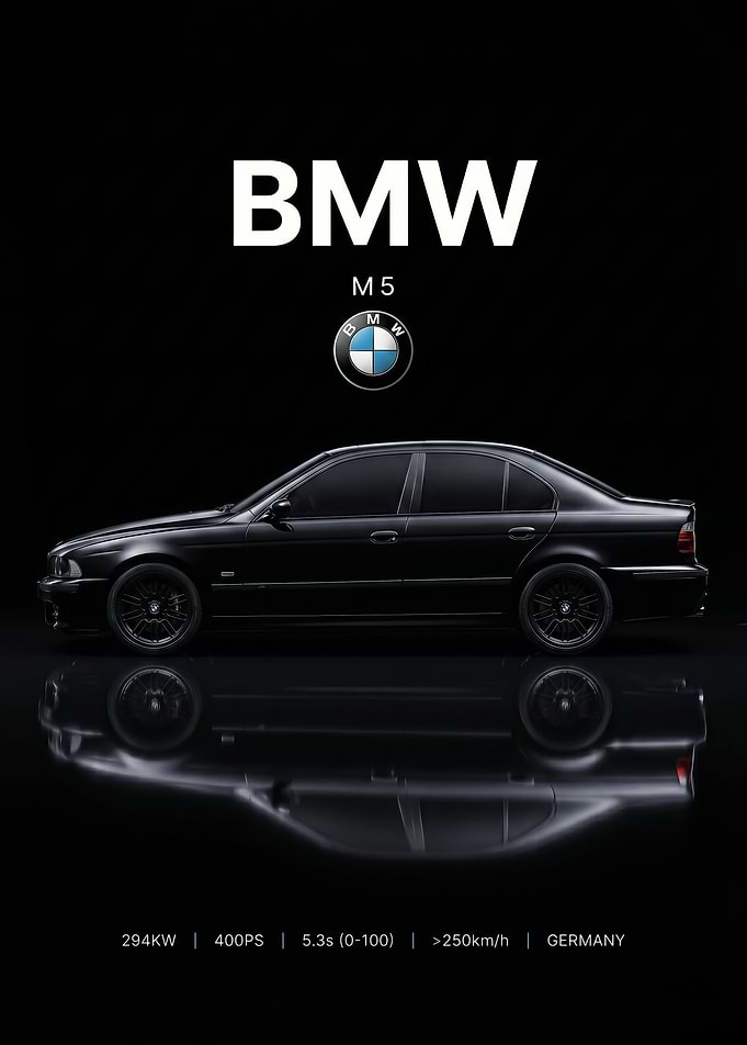 black sleek BMW M5 E39 Minimalist Poster