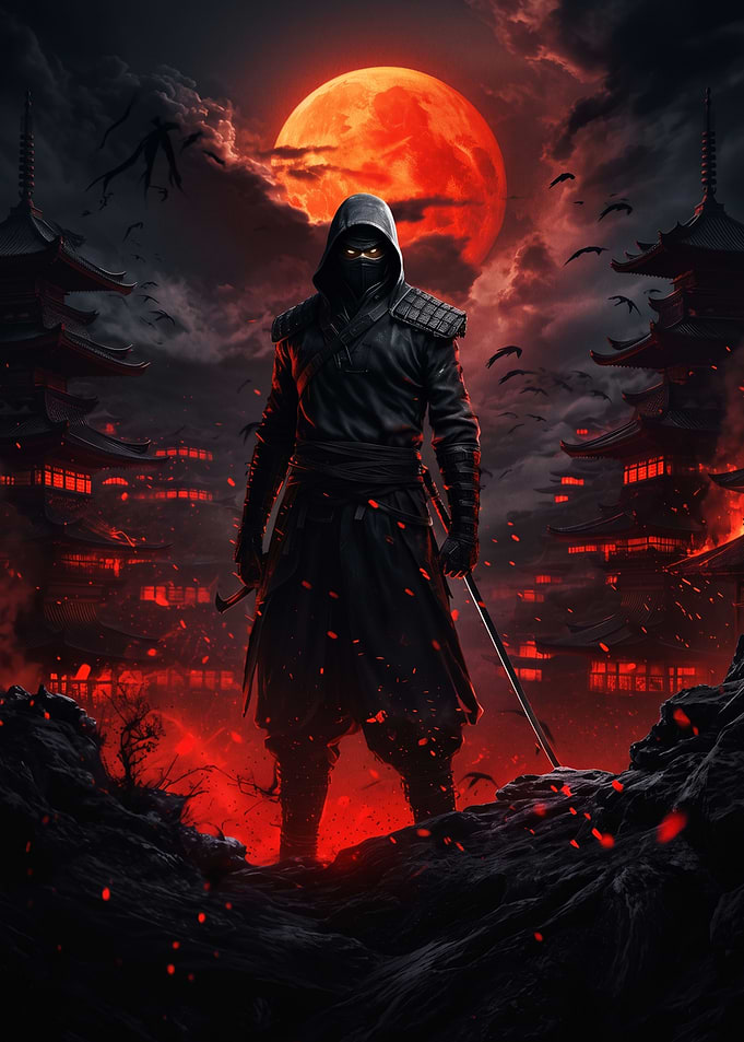Ninja Under a Blood Red Moon