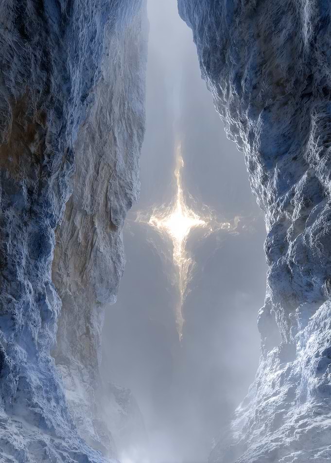 Ethereal Light Shining Through Mountain Crevice