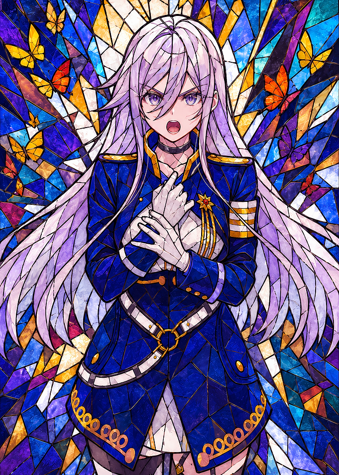 Anime Girl in Stained Glass Style