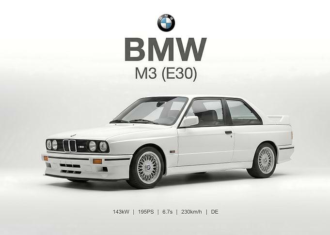 Classic White BMW M3 E30 Poster