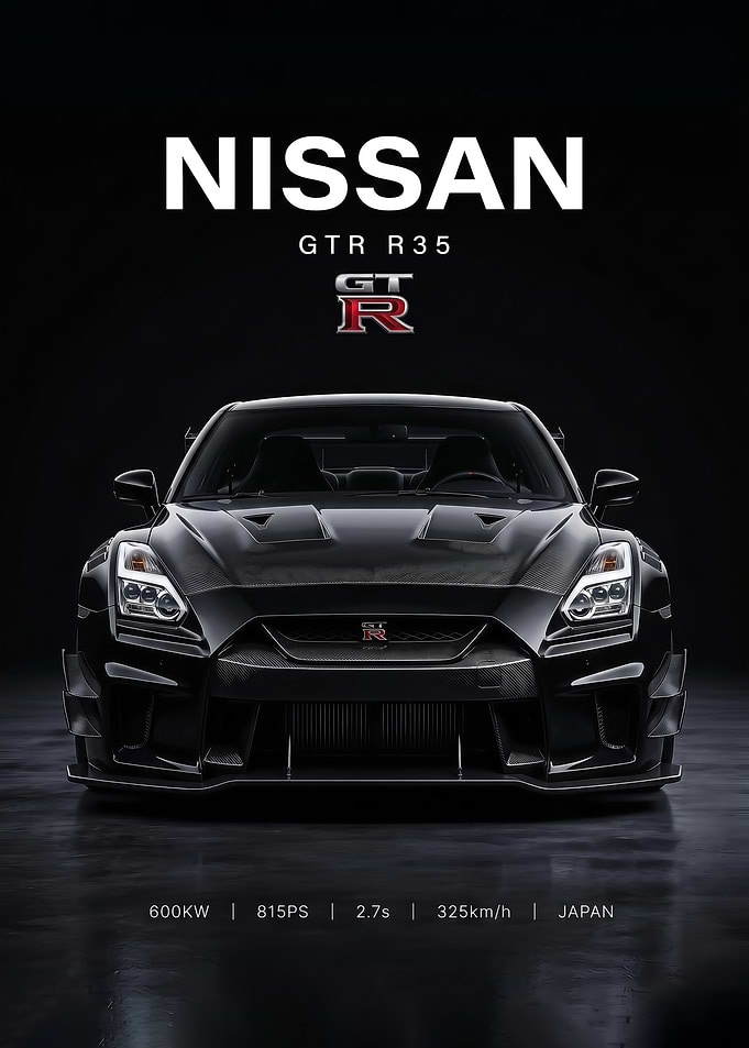 sleek black GT-R R35 Performance Poster