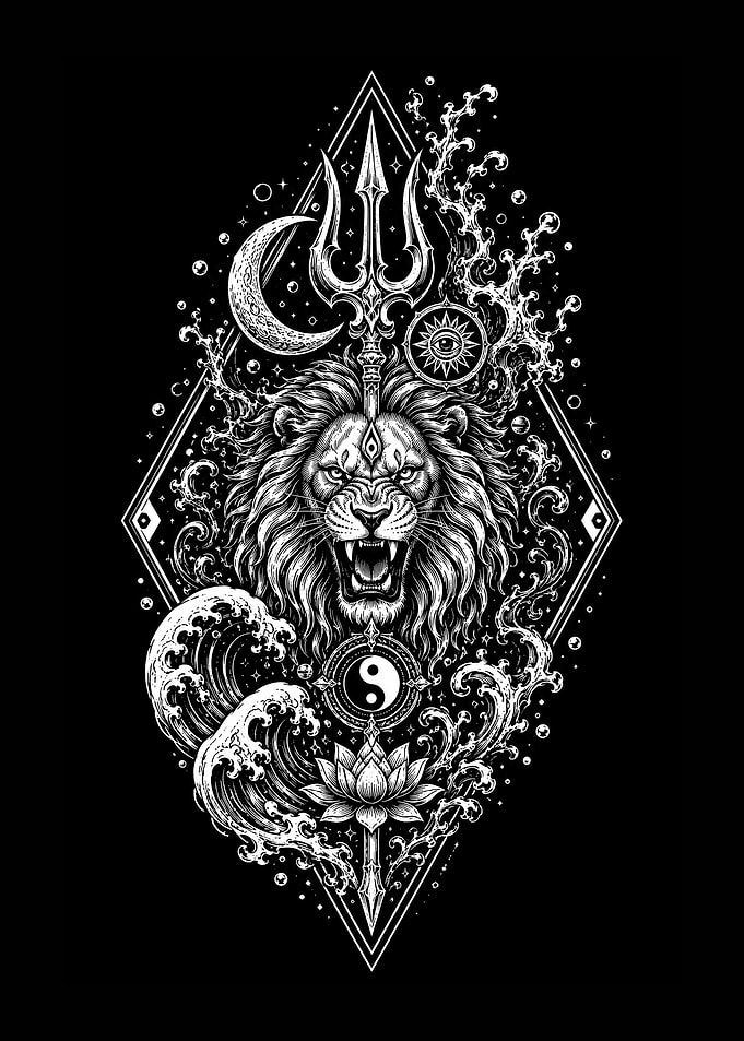 Mystical Lion Trident Yin Yang Art