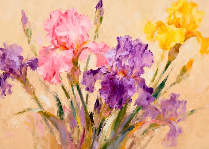 Colorful Impressionist Iris Flower Painting