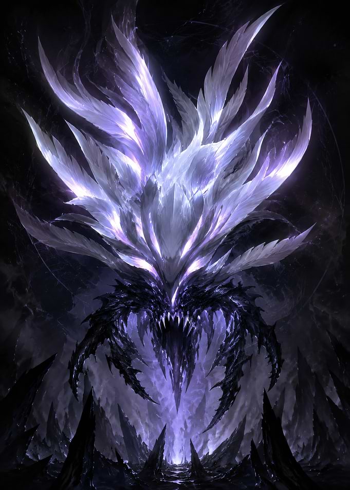 Dark Void Entity with Glowing Feathers