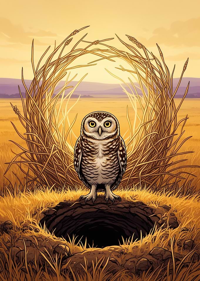 Burrowing Owl in Golden Grassland