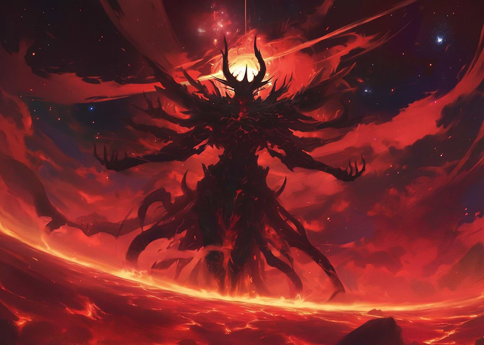 Dark Demonic Entity in Fiery Void