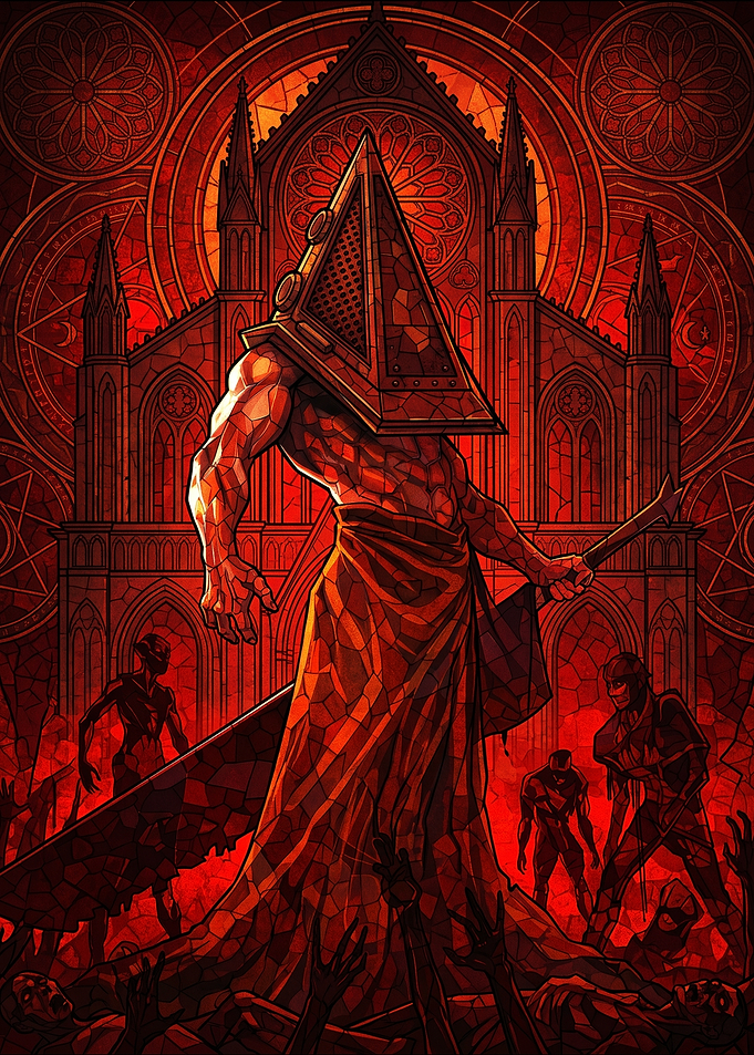 Pyramid Head Stained Glass Horror Art