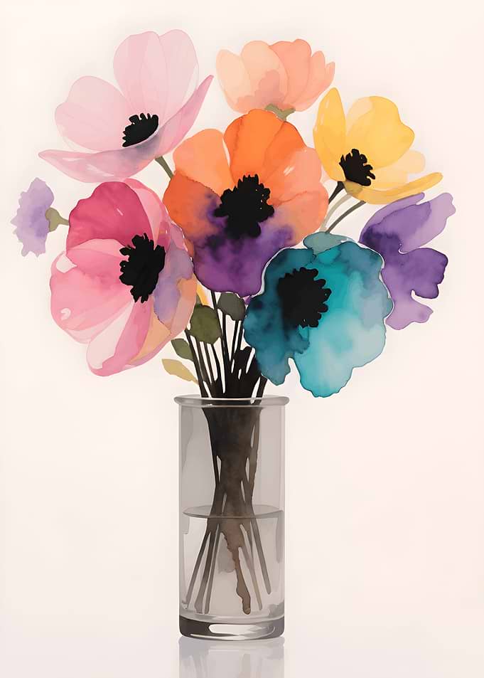 Colorful Watercolor Anemone Flower Bouquet