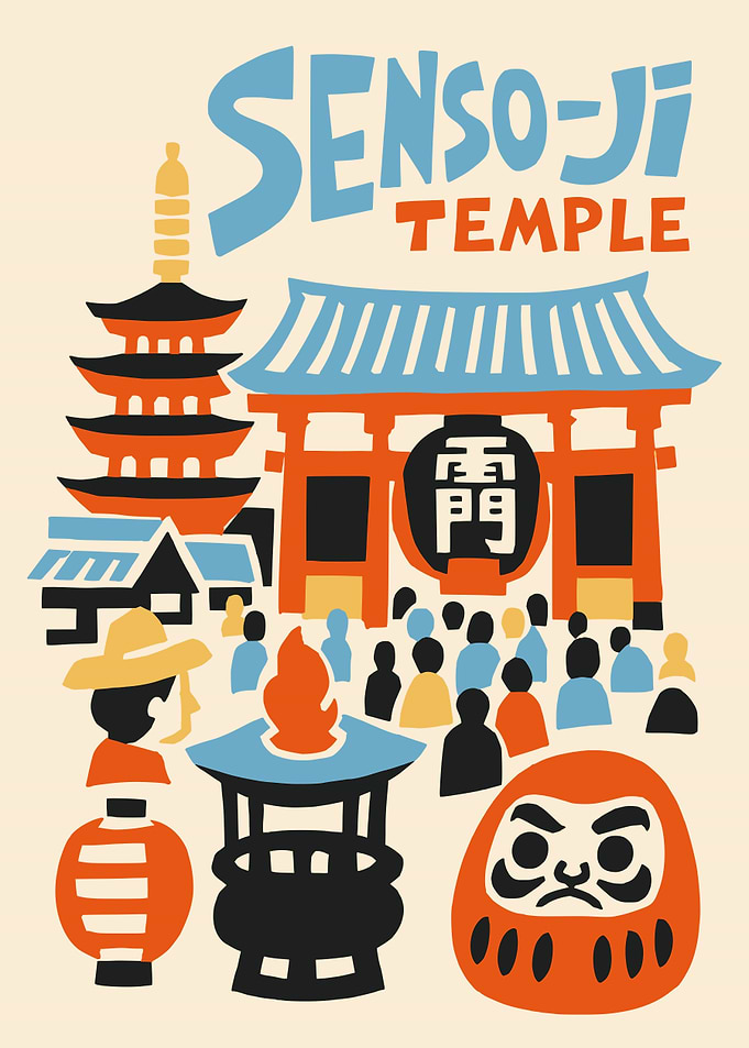 Senso-ji Temple Travel Poster Illustration