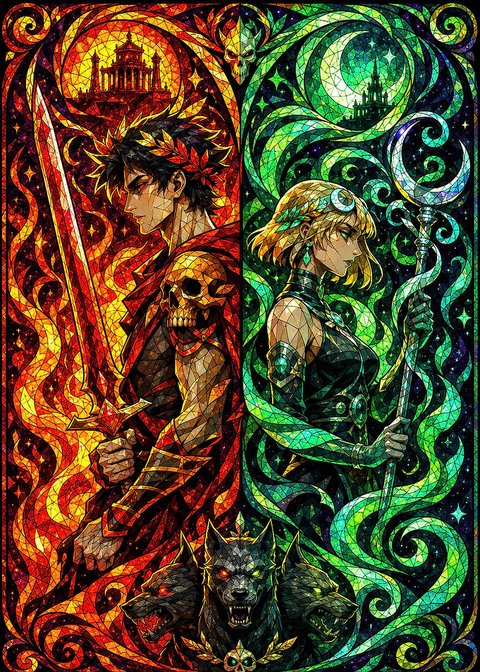 Hades and Artemis Stained Glass Art
