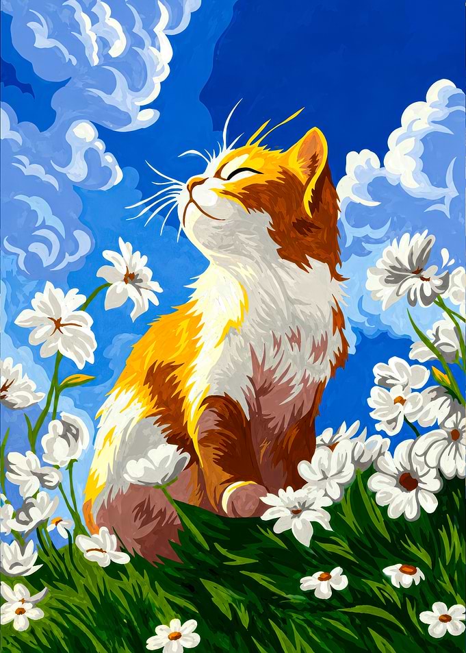 Ginger Cat in Flower Field
