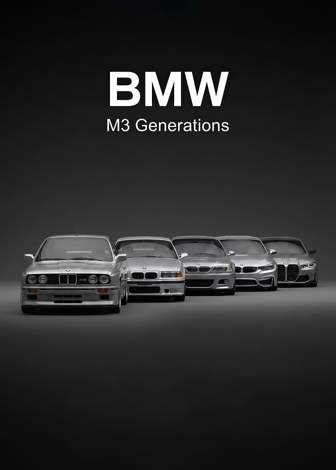 minimalist iconic BMW M3 Generations Evolution Poster