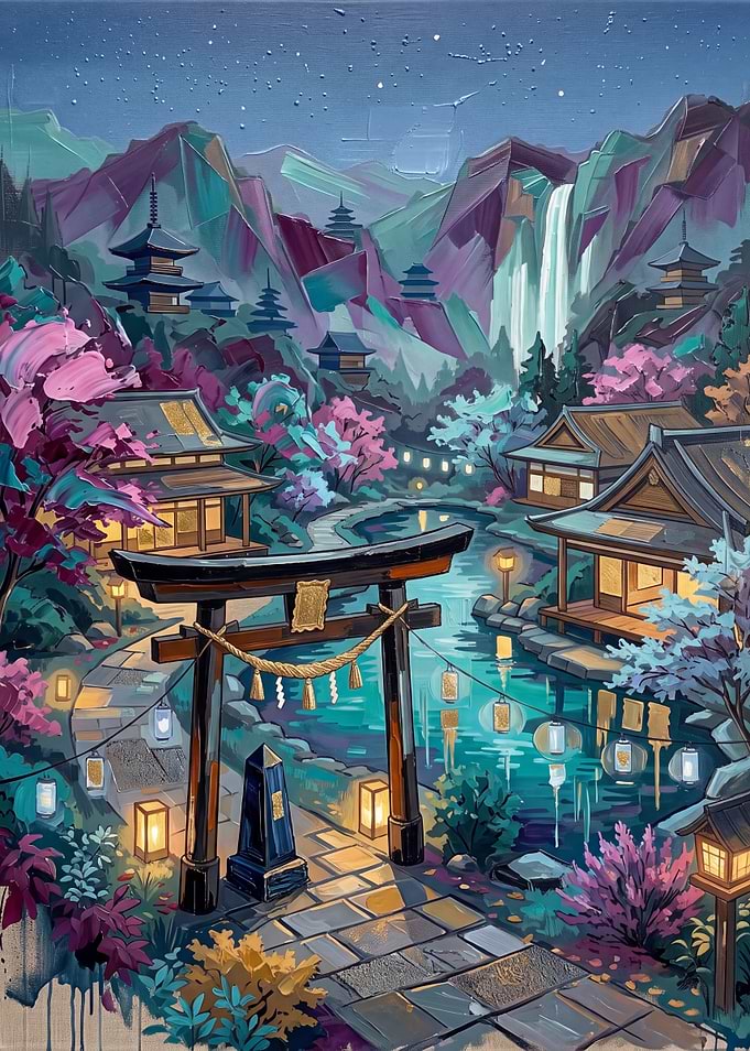 Enchanted Japanese Temple Garden at Night