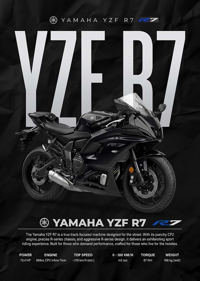 sleek black Yamaha YZF R7 Sport Motorcycle Poster
