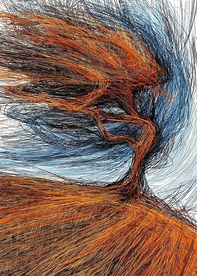 Abstract Scribble Art Tree Landscape