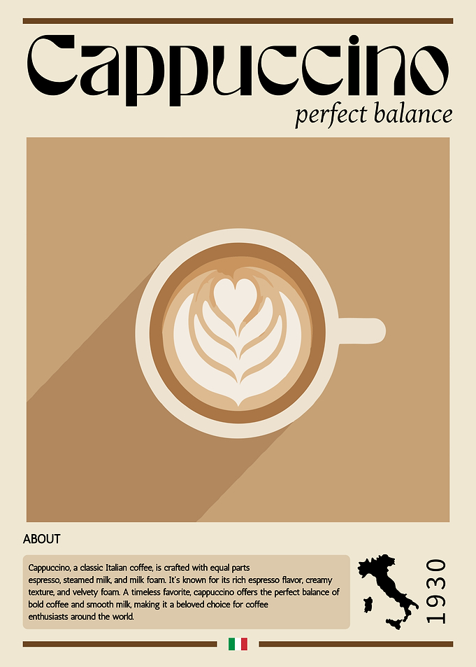 Cappuccino Coffee Poster – Minimalist Italian Café Wall Art
