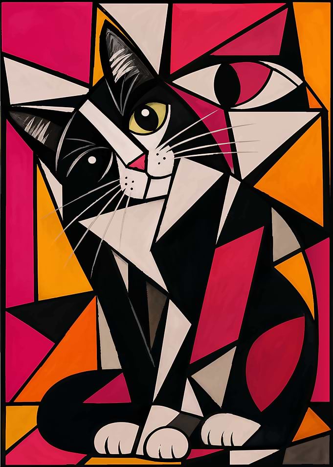 Cubist Style Black and White Cat Picasso Art