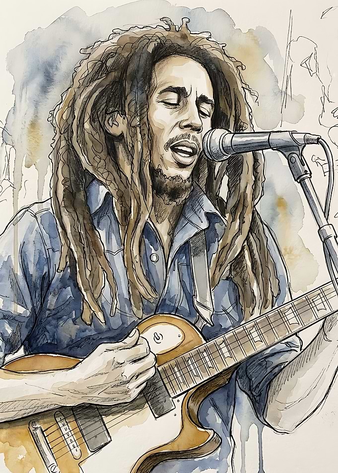 Bob Marley Watercolor Portrait