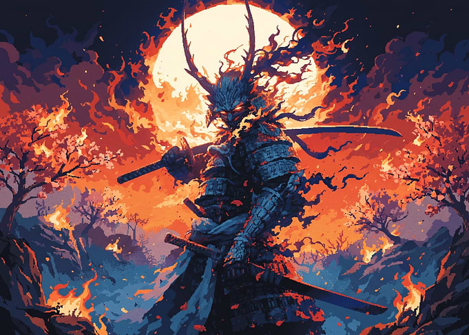 Fiery Samurai Warrior in Battle
