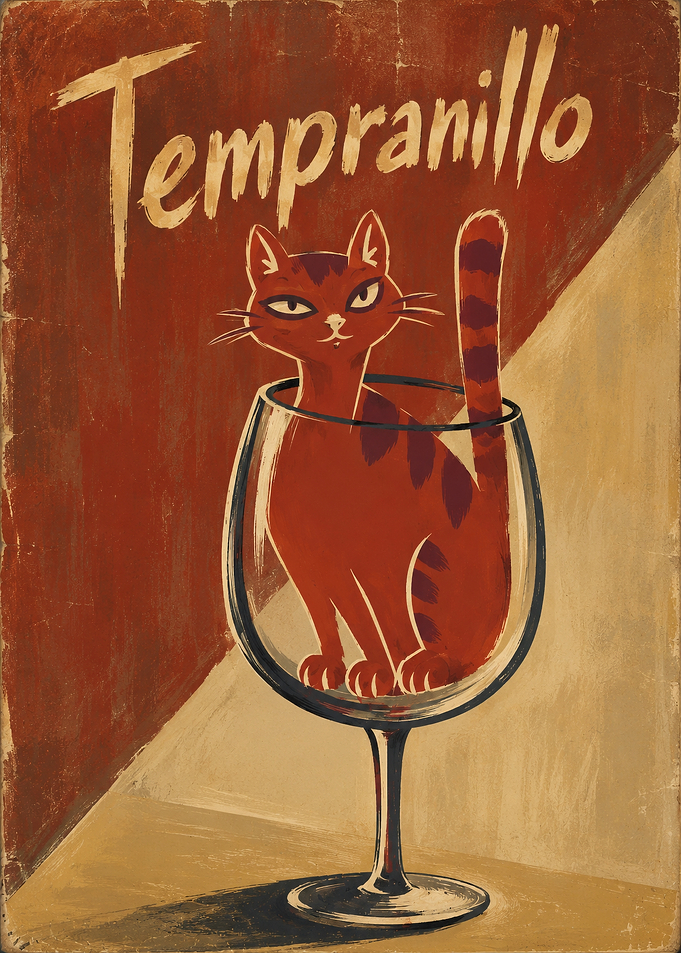 Tempranillo Wine Cat Vintage Poster