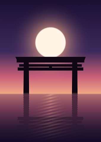 Torii Twilight - Japanese Gate Beneath a Full Moon