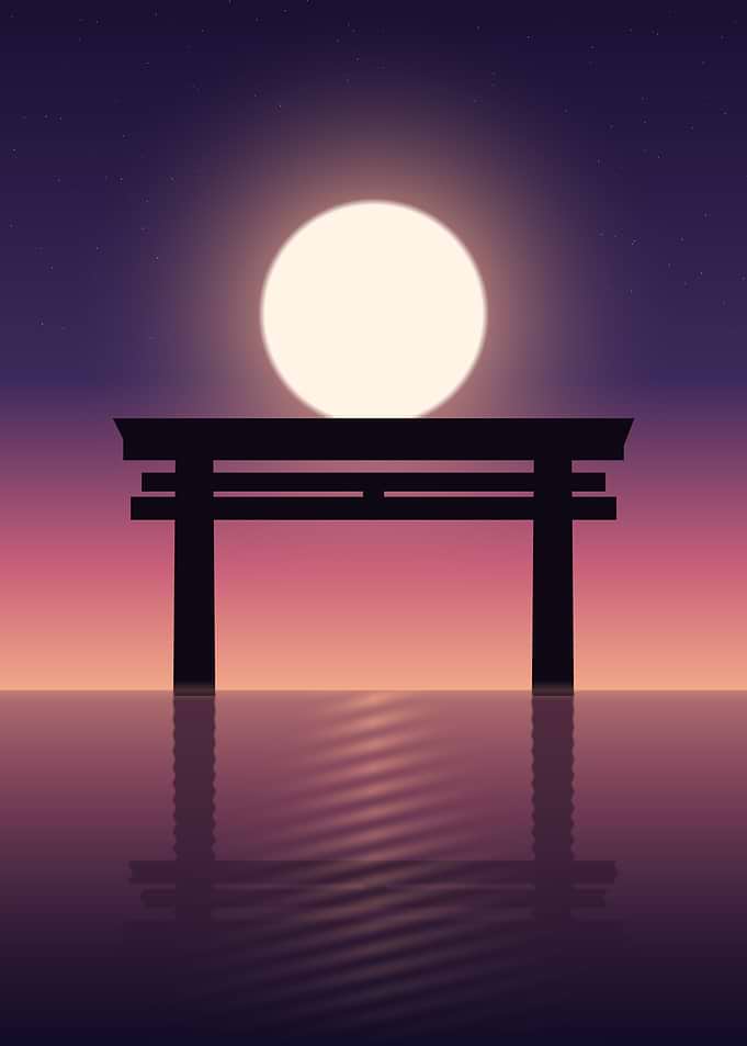 Torii Twilight - Japanese Gate Beneath a Full Moon