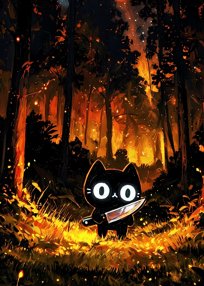 Cute Black Cat Holding Knife