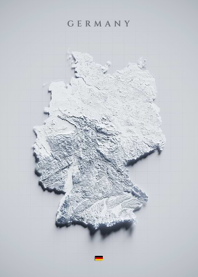 Germany Topographic Map - Light Shaded Relief, 3D Elevation Poster