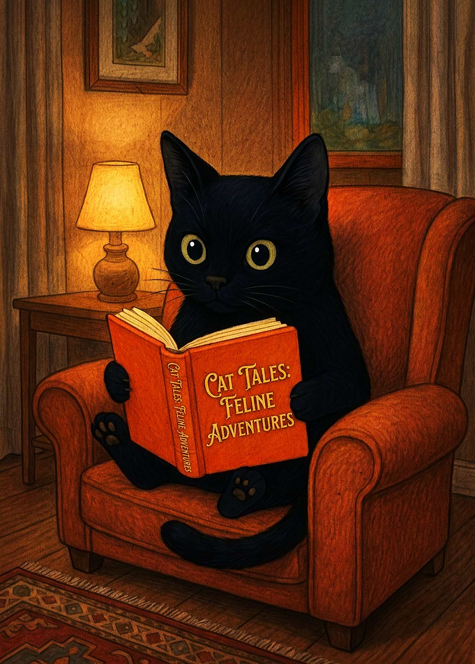 Black Cat Reading a Book