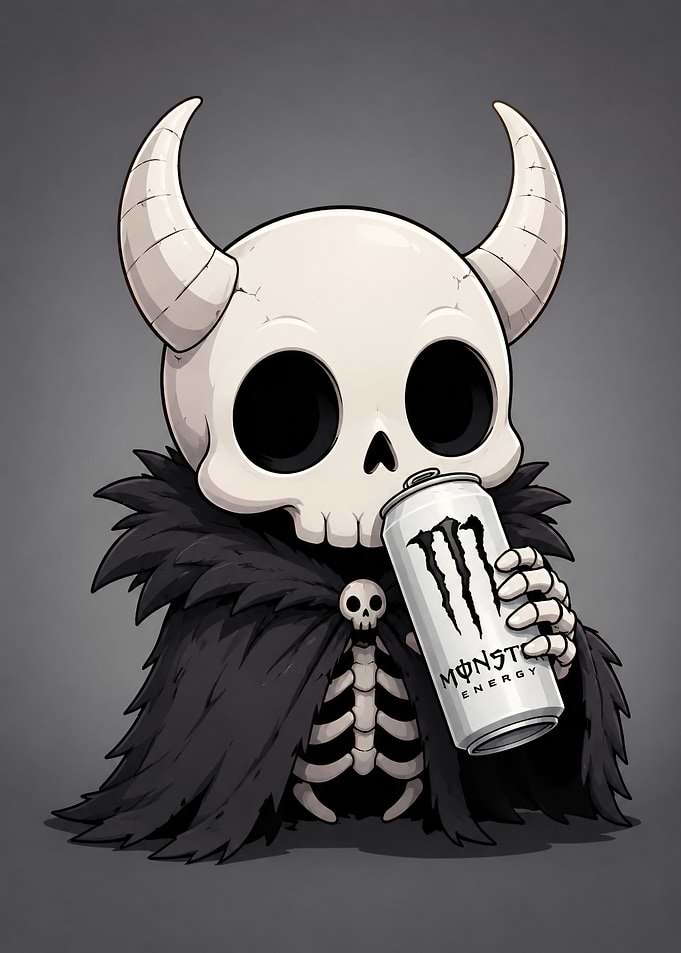 Chibi Skeleton Drinking Monster Energy