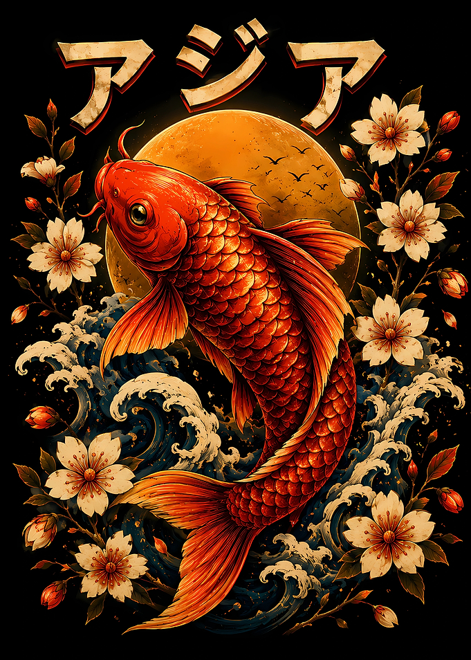 Koi Fish and Cherry Blossoms Art