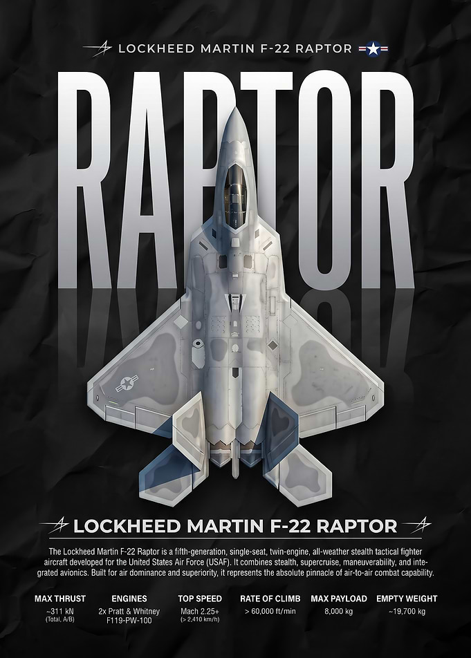 Lockheed Martin F-22 Raptor Infographic Poster