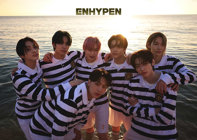 ENHYPEN group photo at sunset