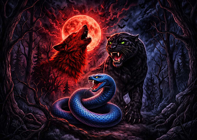 Wolf Panther and Snake Fantasy Art