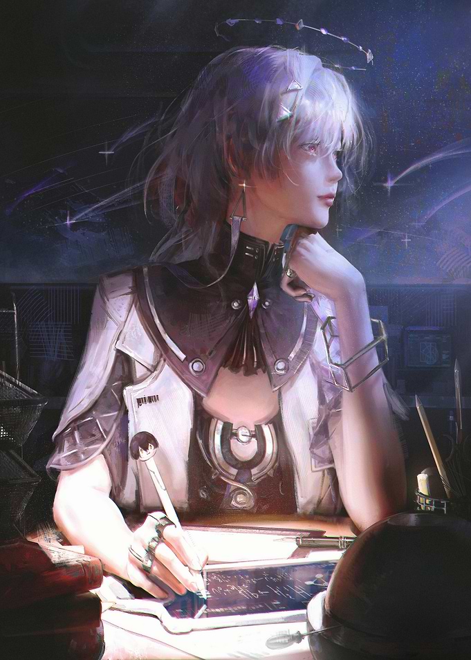 Anime Girl Studying in Space