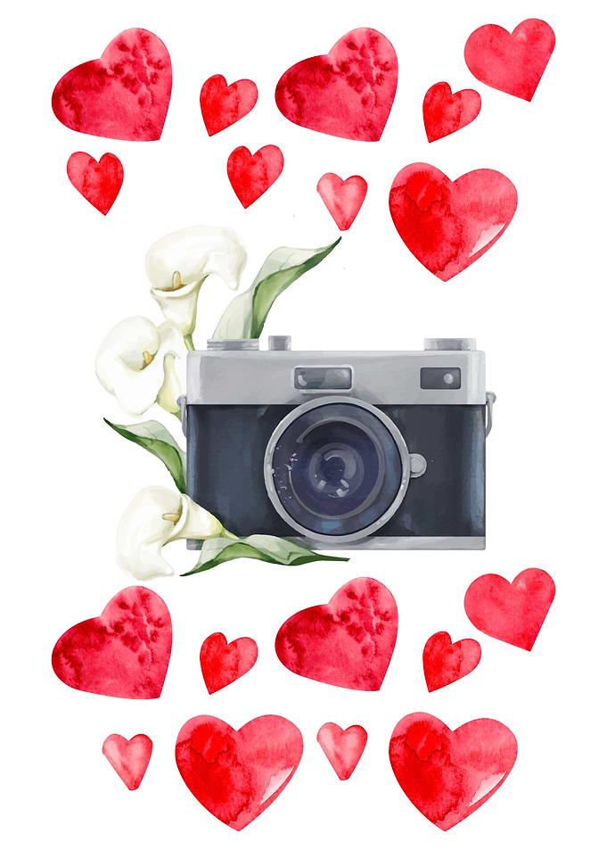 Vintage Camera with Calla Lilies and Hearts