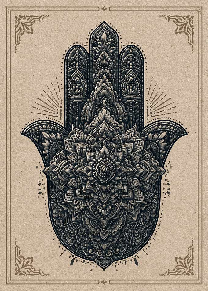 Intricate Ornate Hamsa Hand Illustration