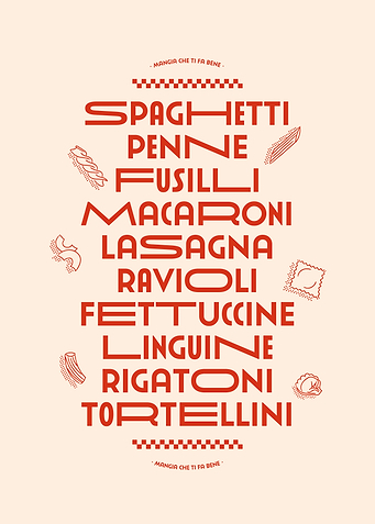 Italian Pasta Types Typography Poster