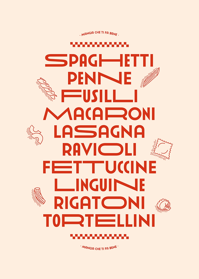 Italian Pasta Types Typography Poster